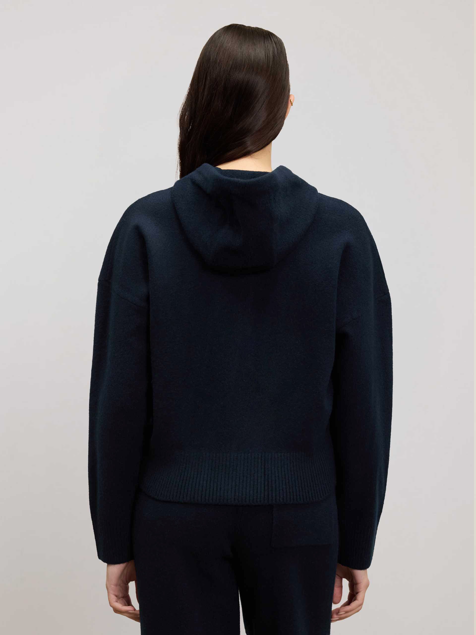 Womens Chunky Knitted Hoodie in Navy