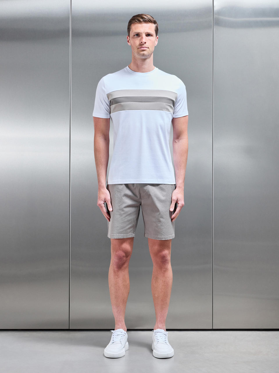 Coley Mercerised Colour Block T-Shirt in White