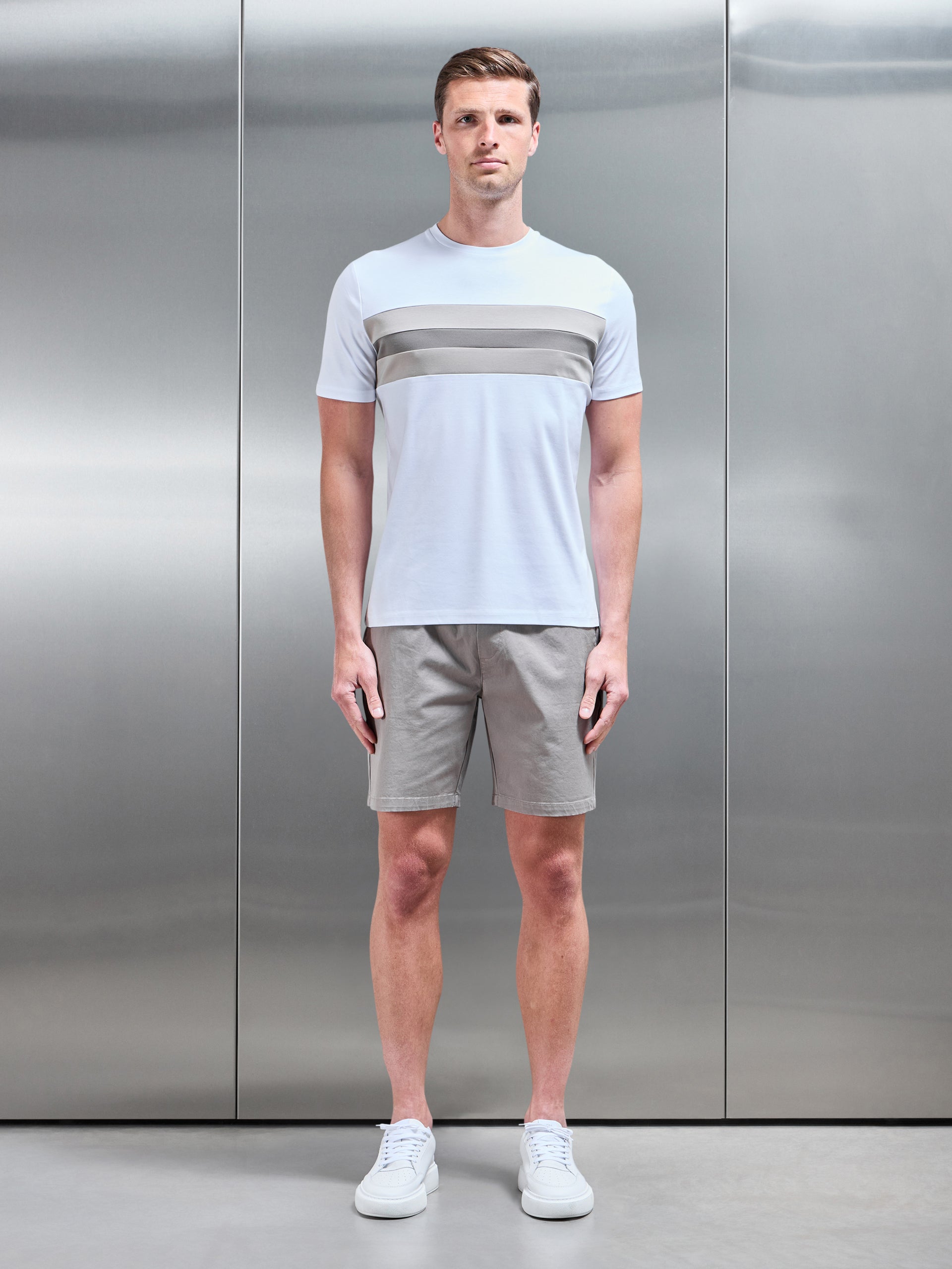 Coley Mercerised Colour Block T-Shirt in White