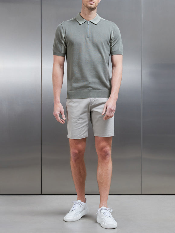 Colour Block Zip Polo Shirt in Sage