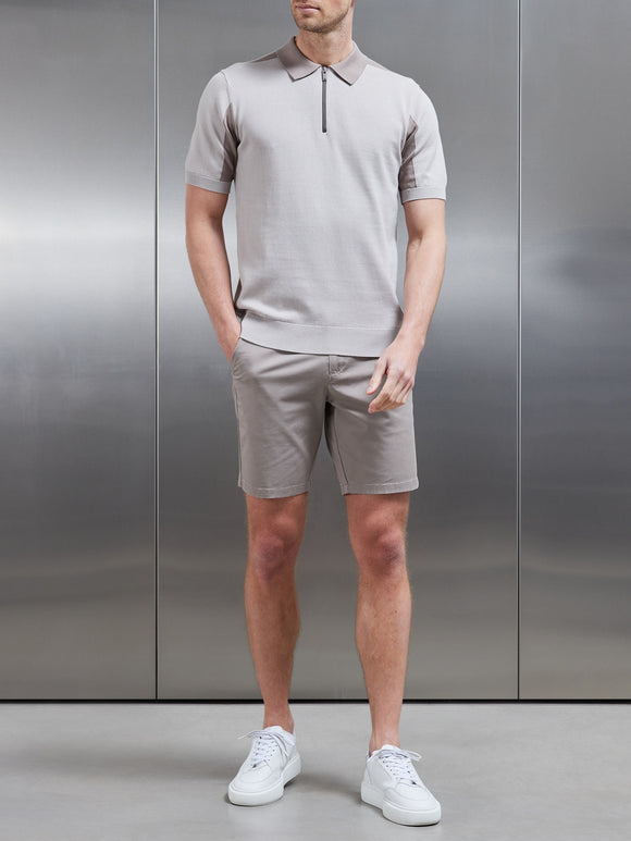 Colour Block Zip Polo Shirt in Stone