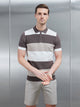 Colour Block Knitted Zip Polo Shirt in Taupe