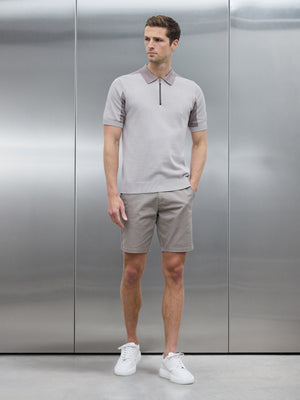 Colour Block Zip Polo Shirt in Stone