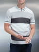 Colour Block Knitted Zip Polo Shirt in Grey