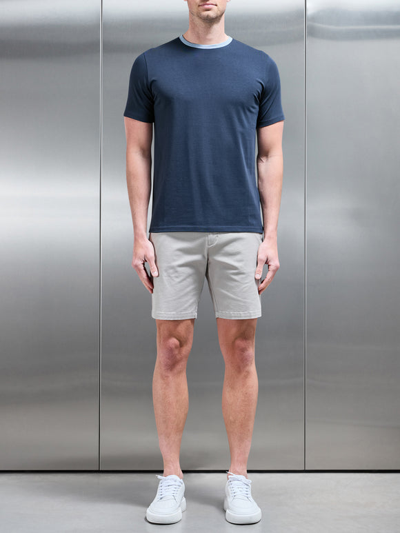 Contrast Crew Neck Slim Fit Stretch Cotton T-Shirt in Navy