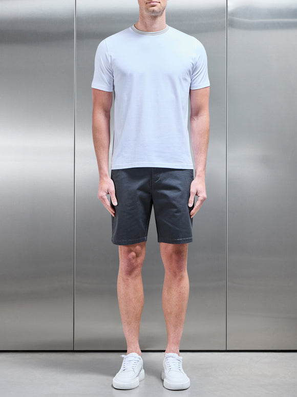 Contrast Crew Neck Slim Fit Stretch Cotton T-Shirt in White