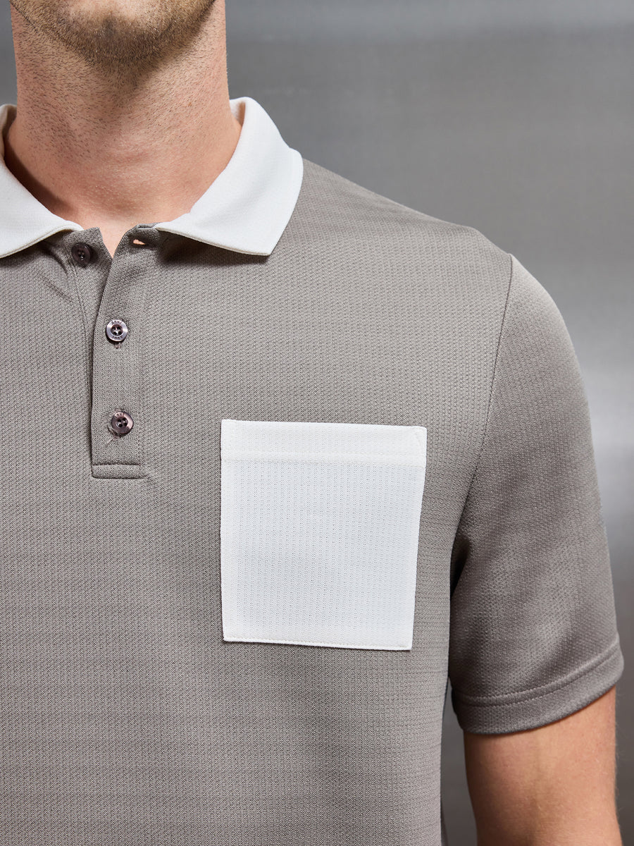 Contrast Pocket Polo Shirt in Taupe Off White