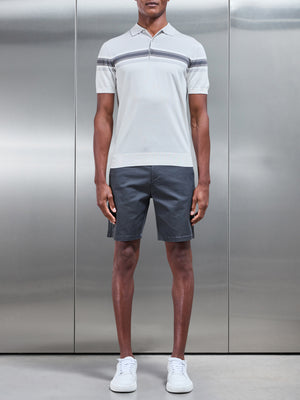 Cotton And Silk Colour Block Button Polo Shirt in Grey