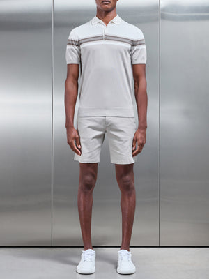 Cotton And Silk Colour Block Button Polo Shirt in Taupe