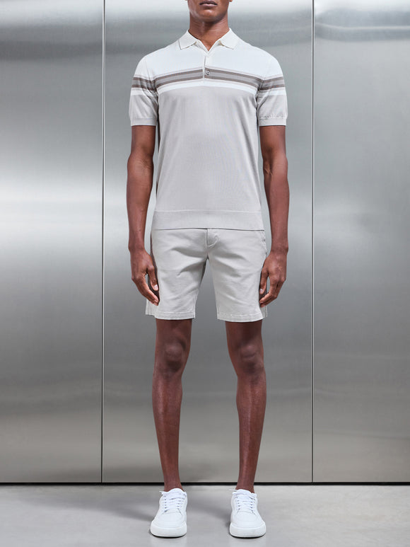 Cotton And Silk Colour Block Button Polo Shirt in Taupe