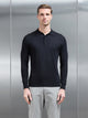Cotton and Silk Long Sleeve Button Polo Shirt in Black