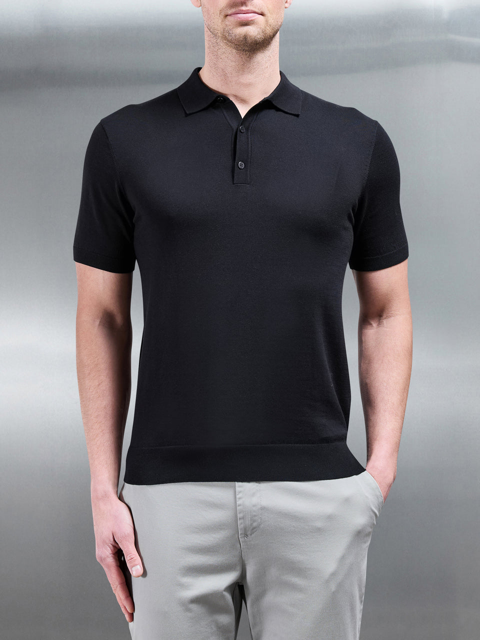 Cotton and Silk Polo Shirt in Black