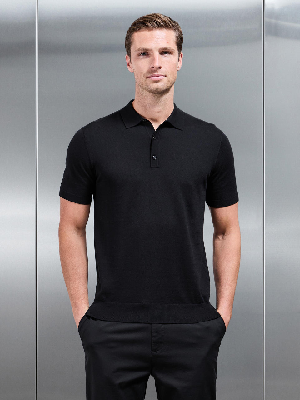 Cotton and Silk Polo Shirt in Black