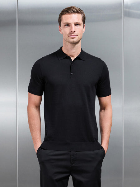 Cotton and Silk Polo Shirt in Black