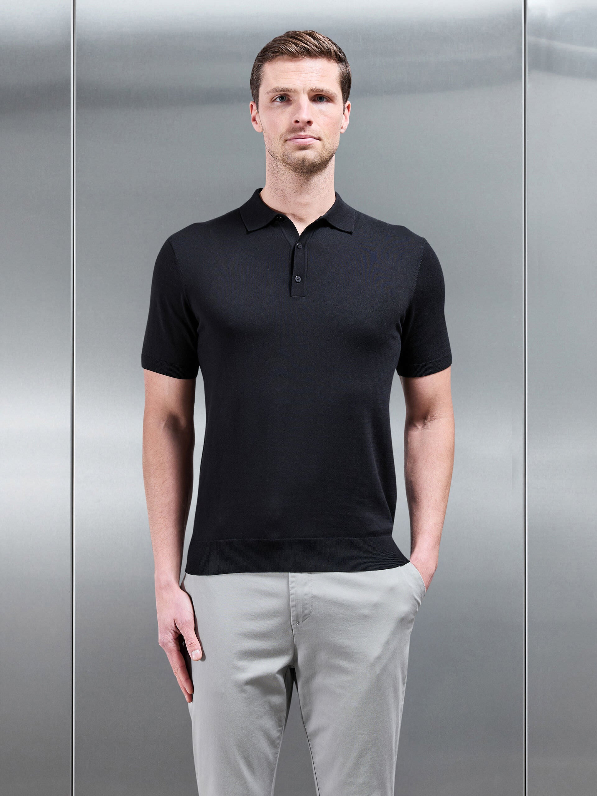 Cotton and Silk Polo Shirt in Black
