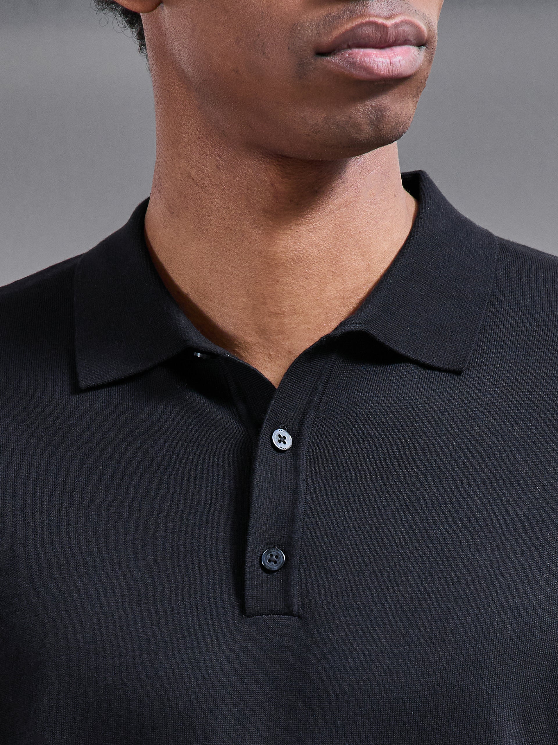 Cotton and Silk Polo Shirt in Black