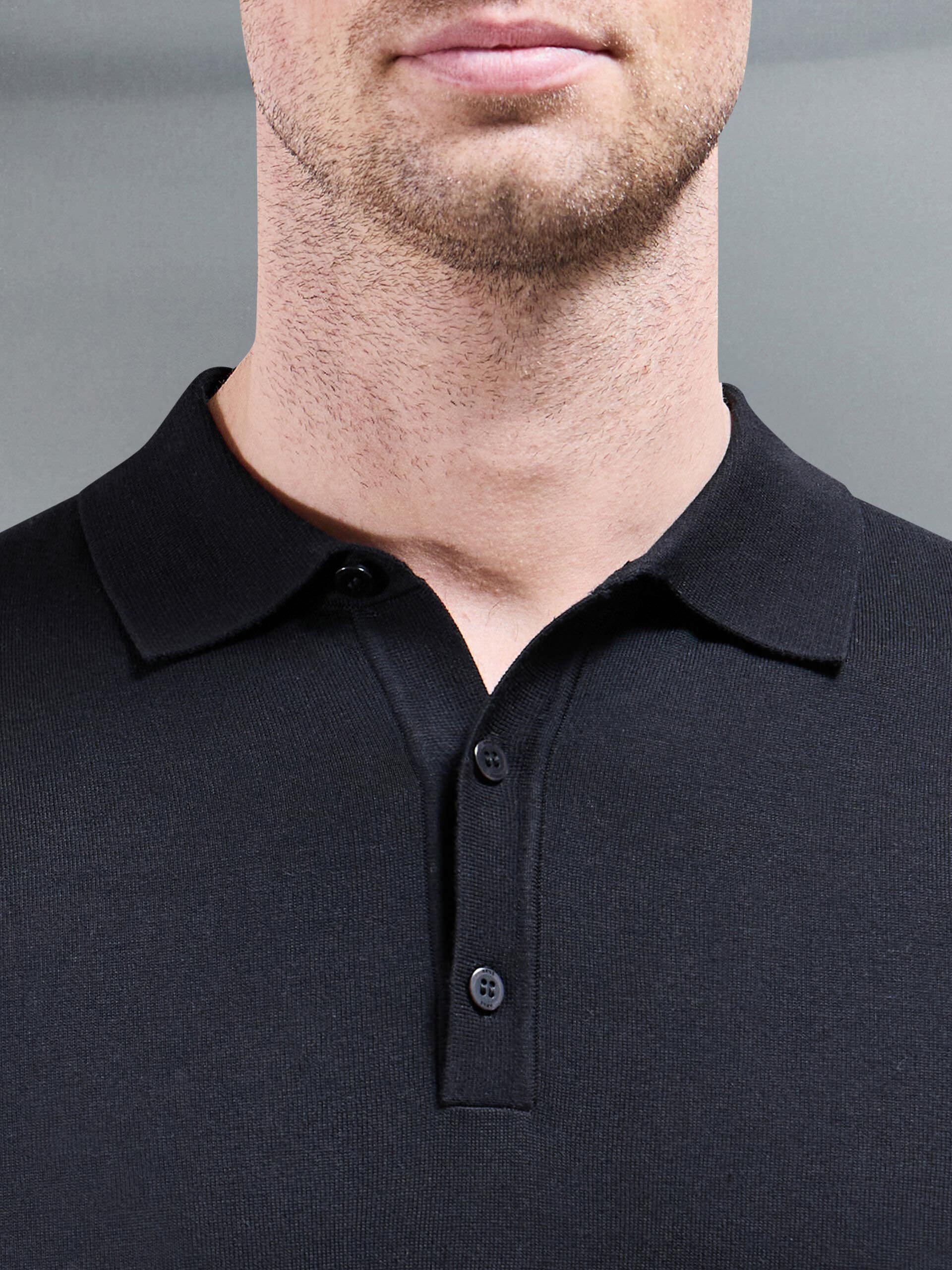 Cotton and Silk Polo Shirt in Black