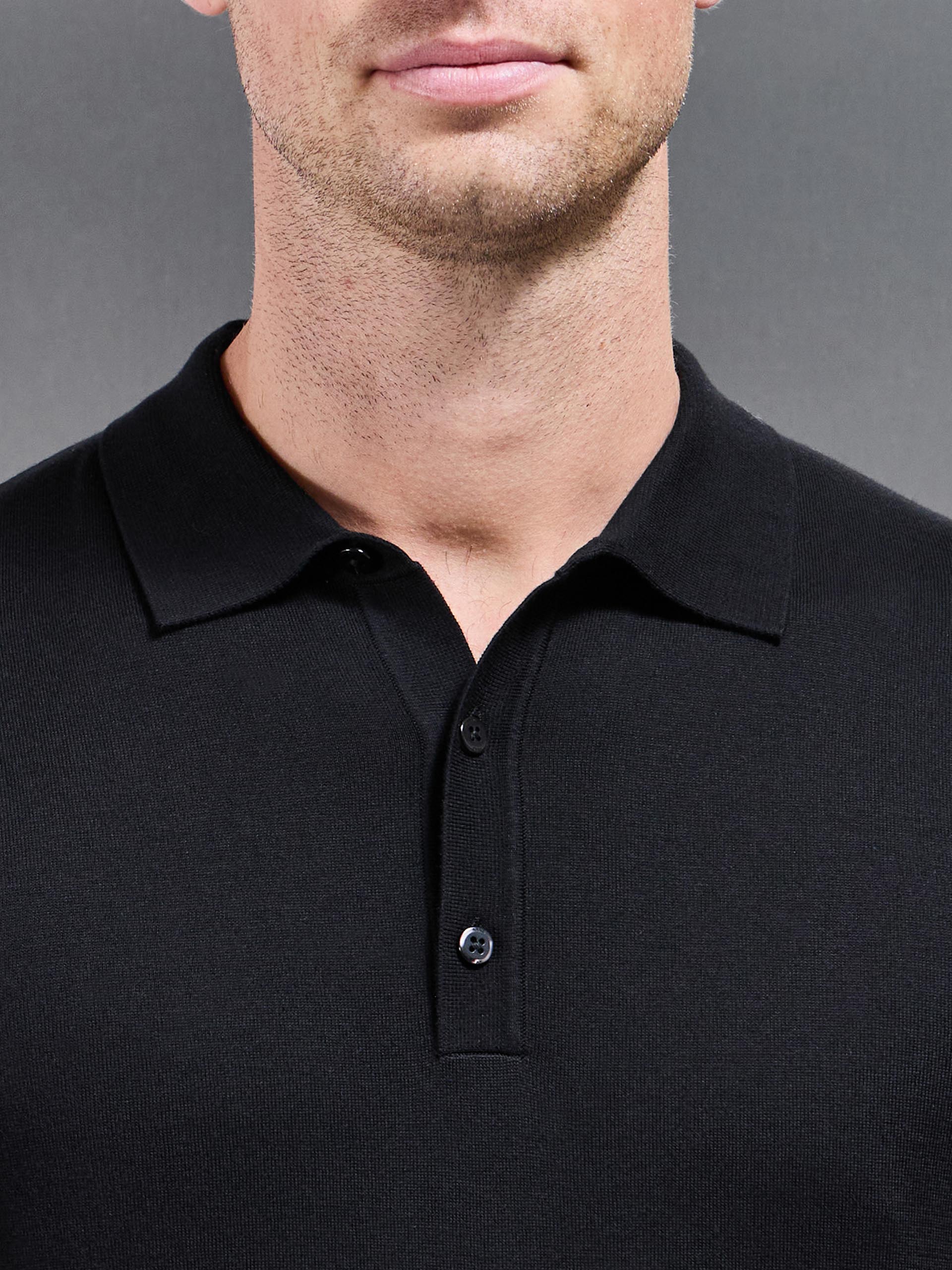 Cotton and Silk Polo Shirt in Black