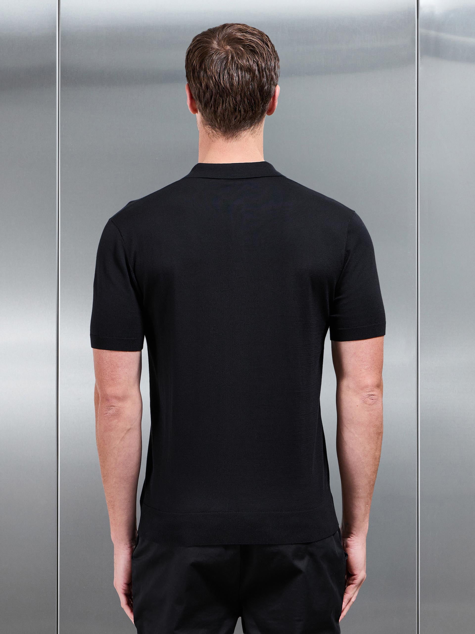 Cotton and Silk Polo Shirt in Black