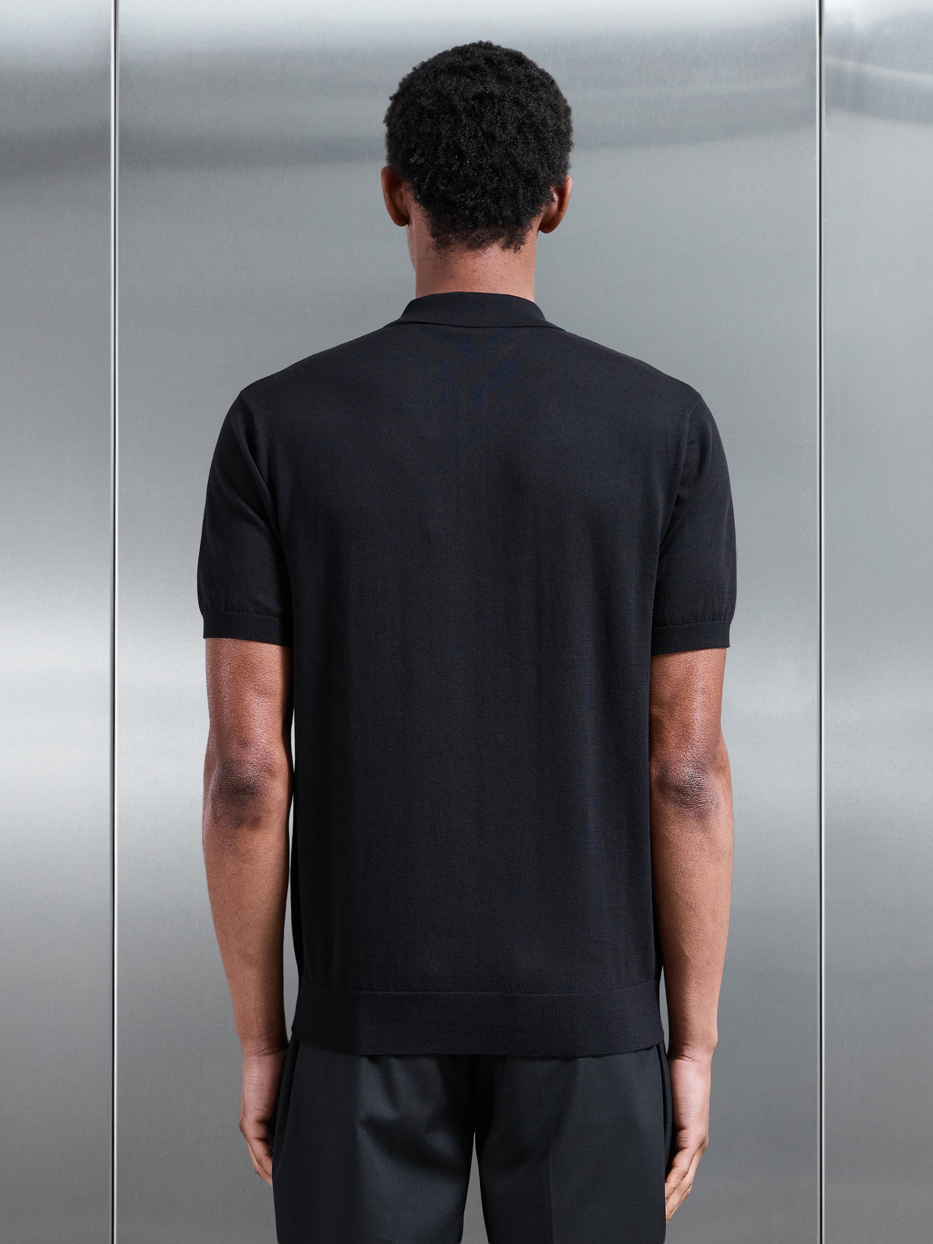 Cotton and Silk Polo Shirt in Black