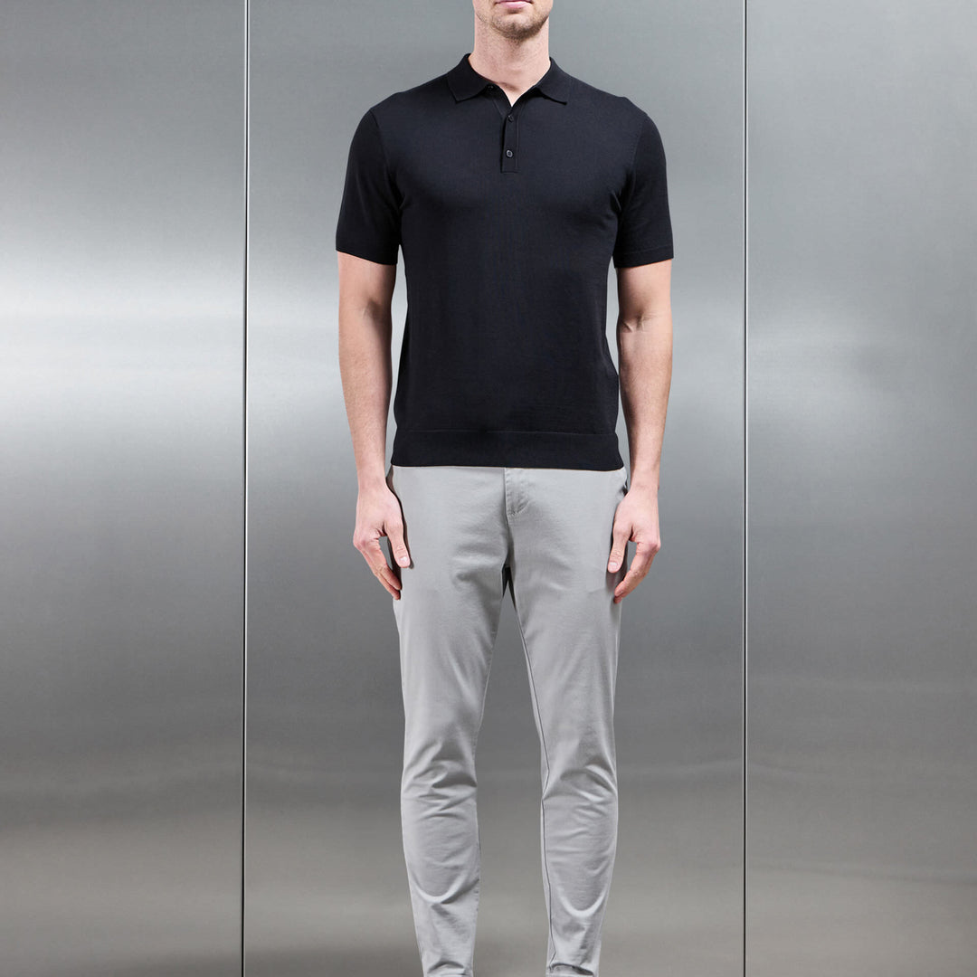 Cotton and Silk Polo Shirt in Black