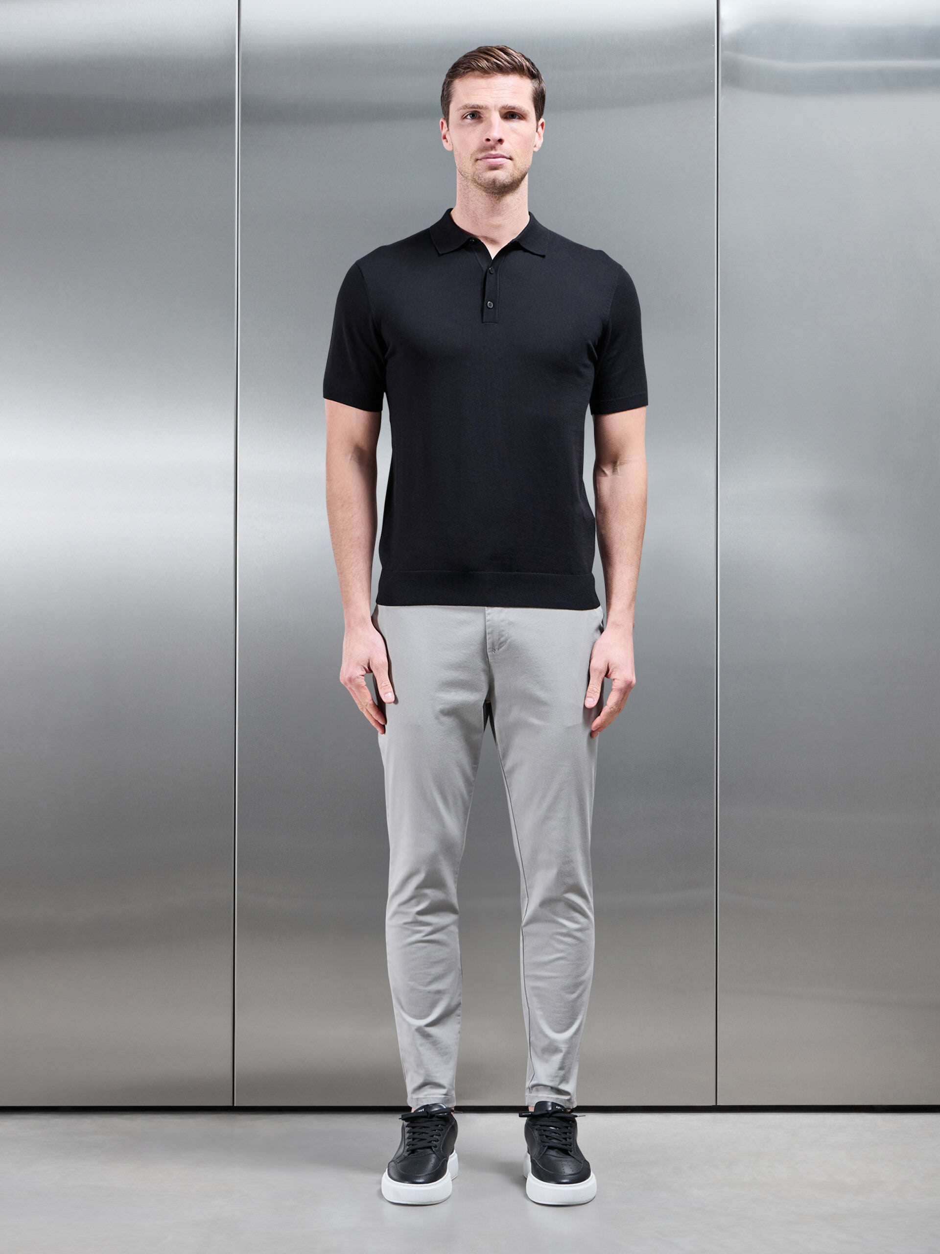 Cotton and Silk Polo Shirt in Black
