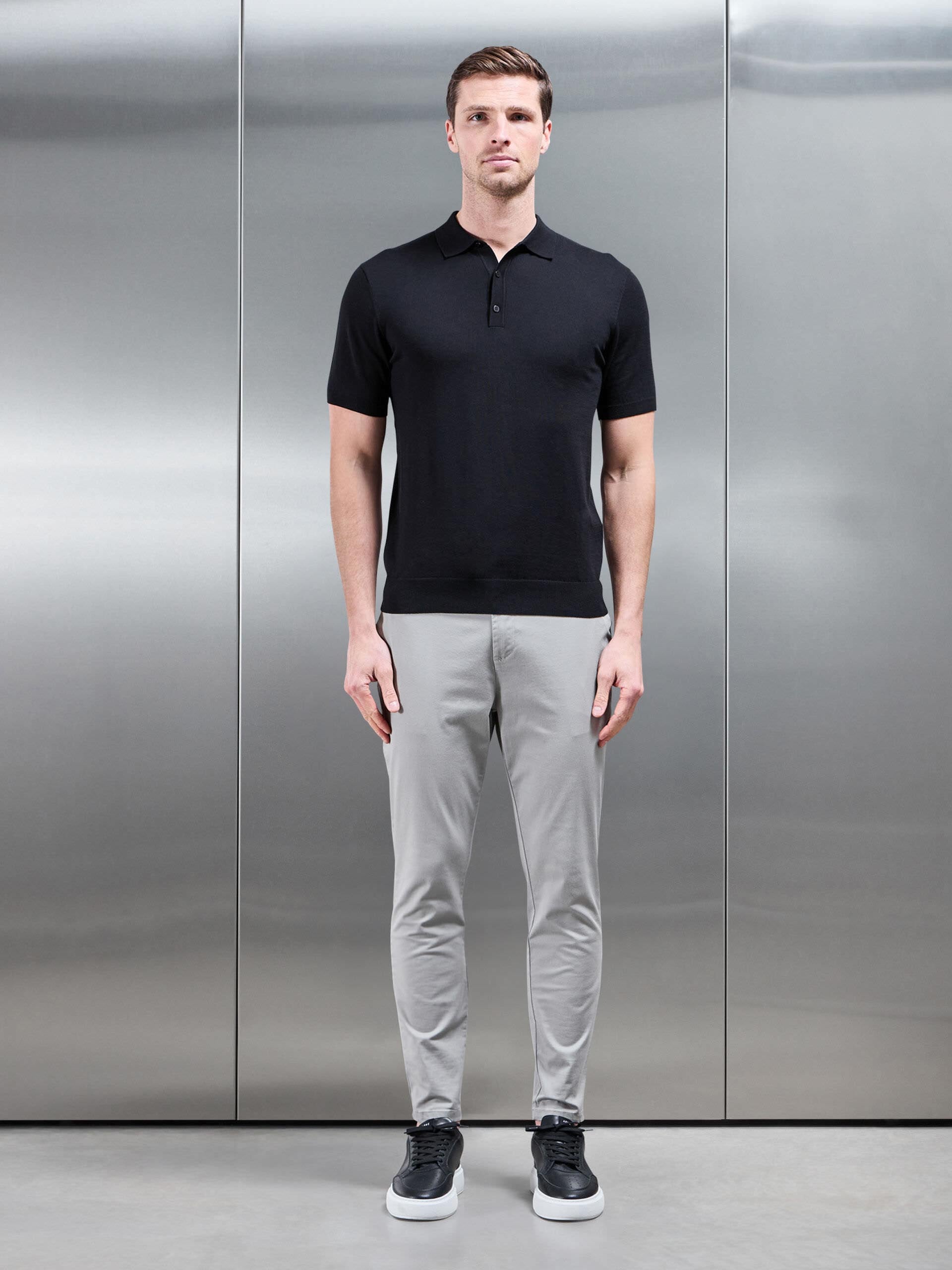 Cotton and Silk Polo Shirt in Black
