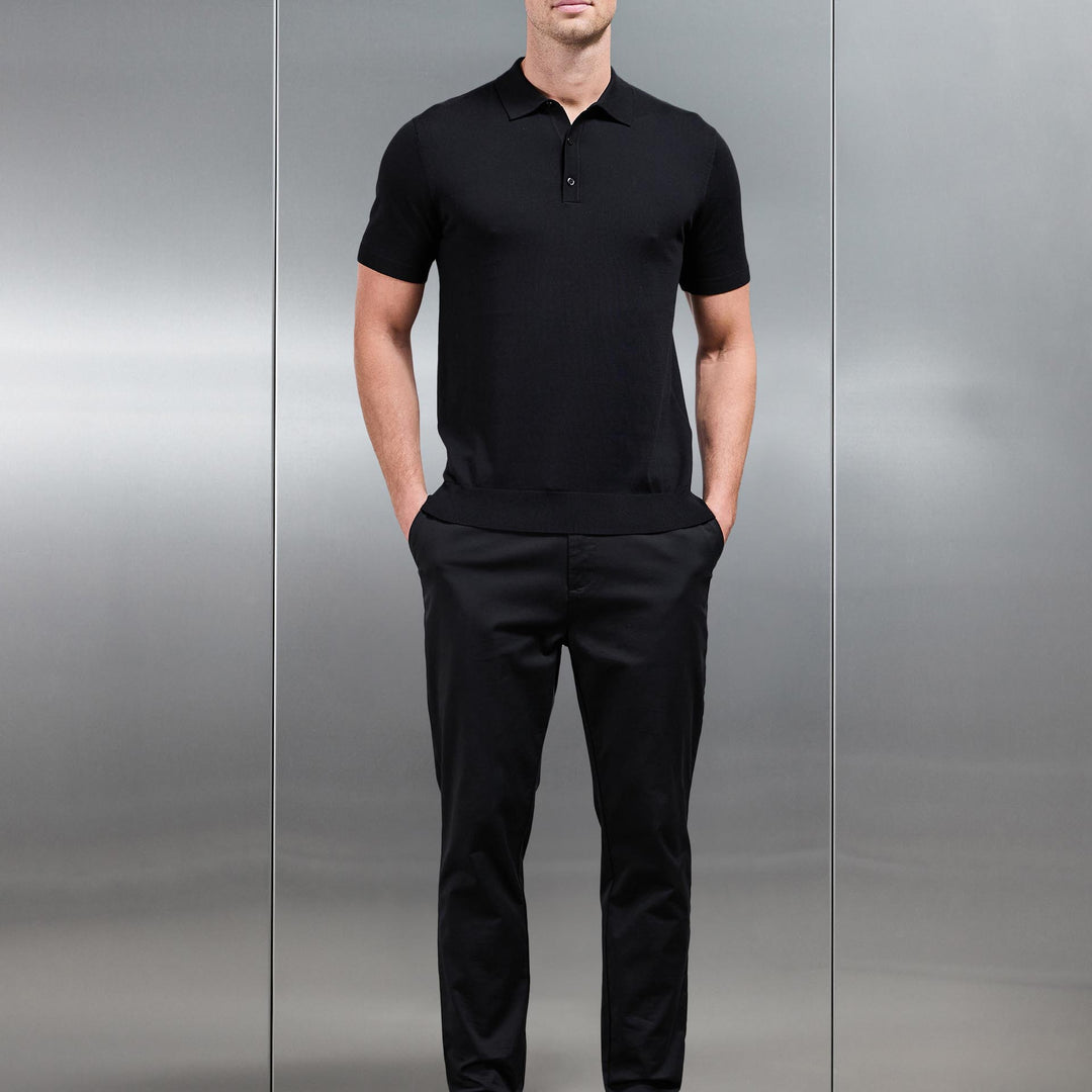 Cotton and Silk Polo Shirt in Black