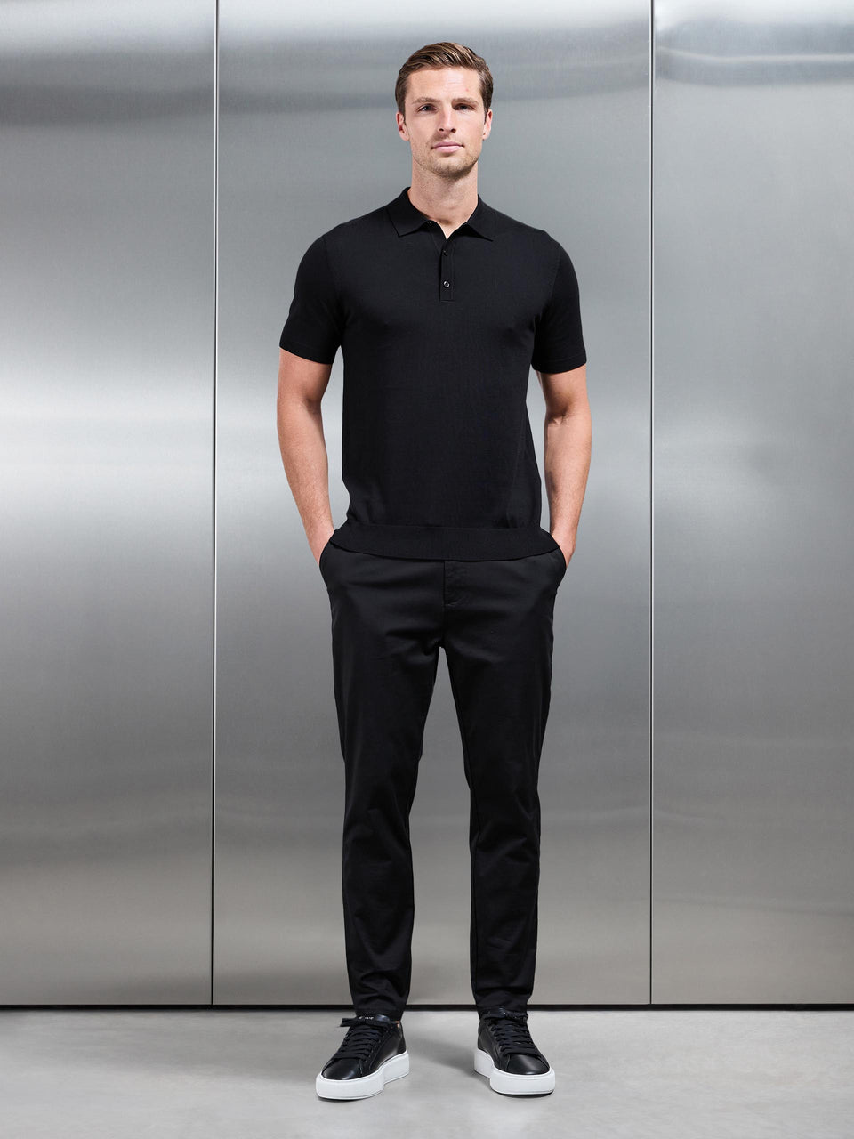 Cotton and Silk Polo Shirt in Black