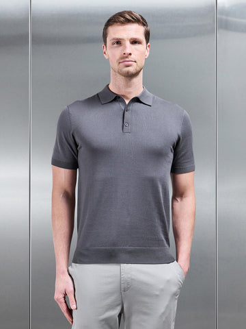 Cotton and Silk Polo Shirt in Grey