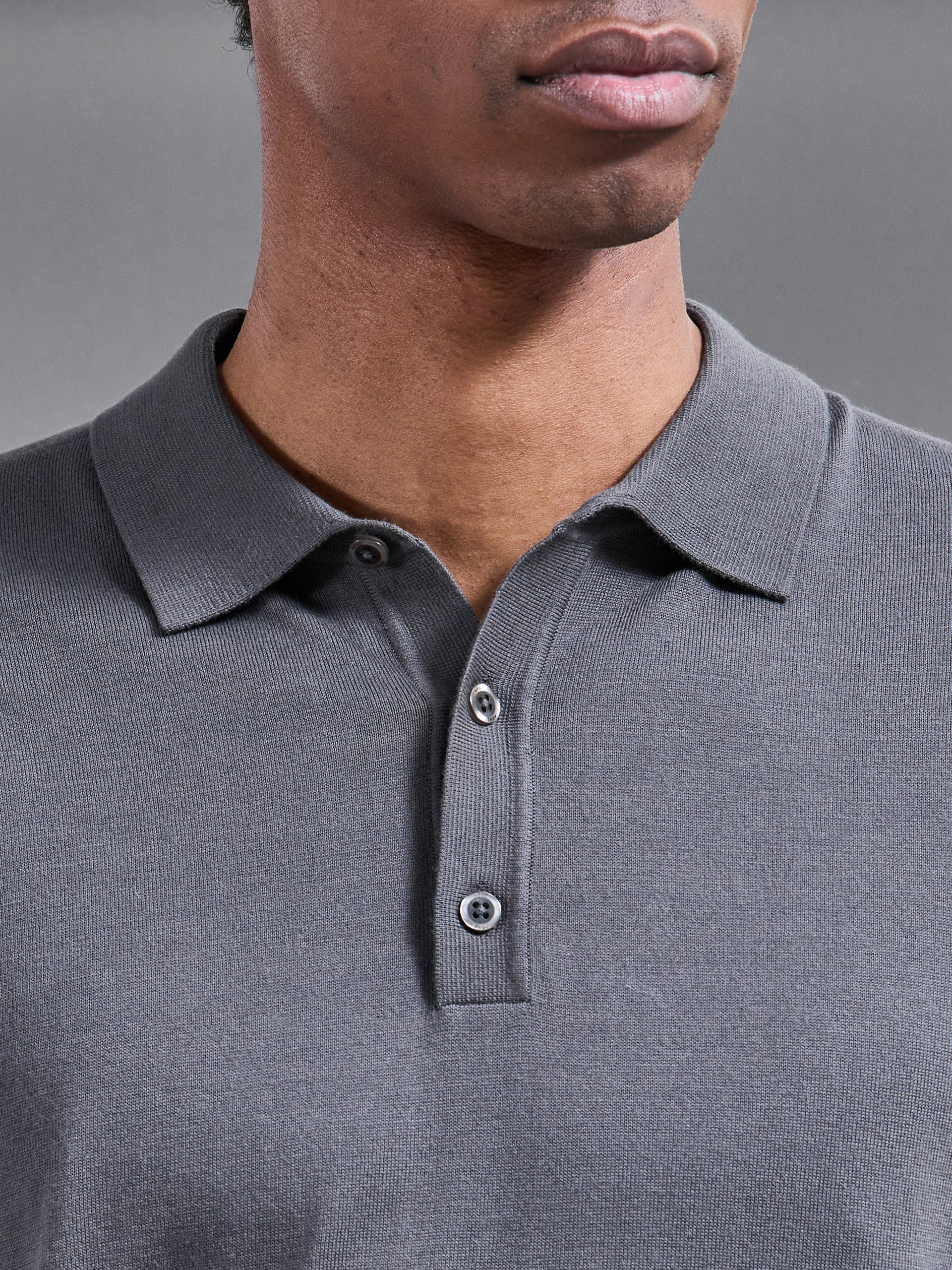 Cotton and Silk Polo Shirt in Grey
