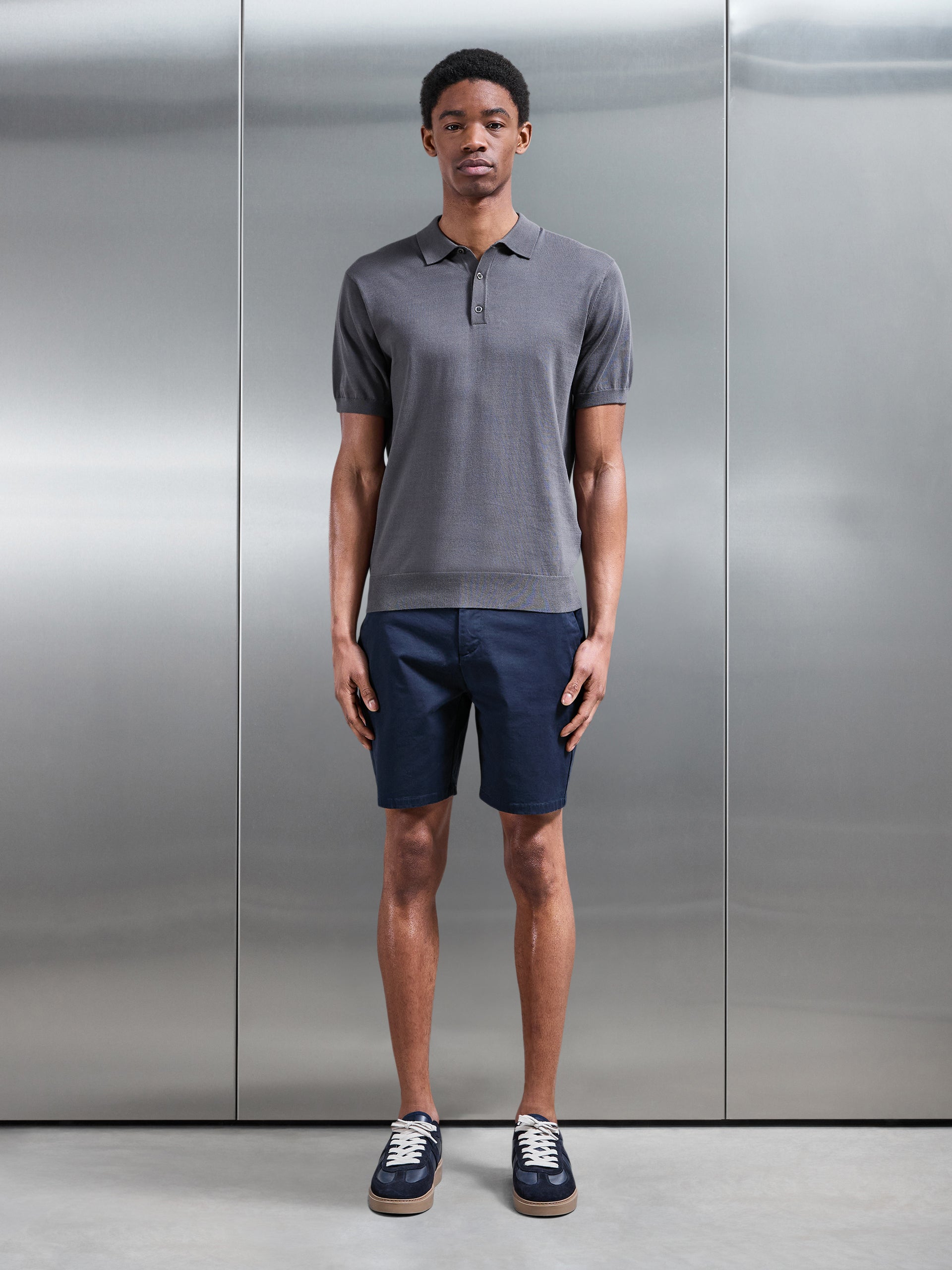 Cotton and Silk Polo Shirt in Grey