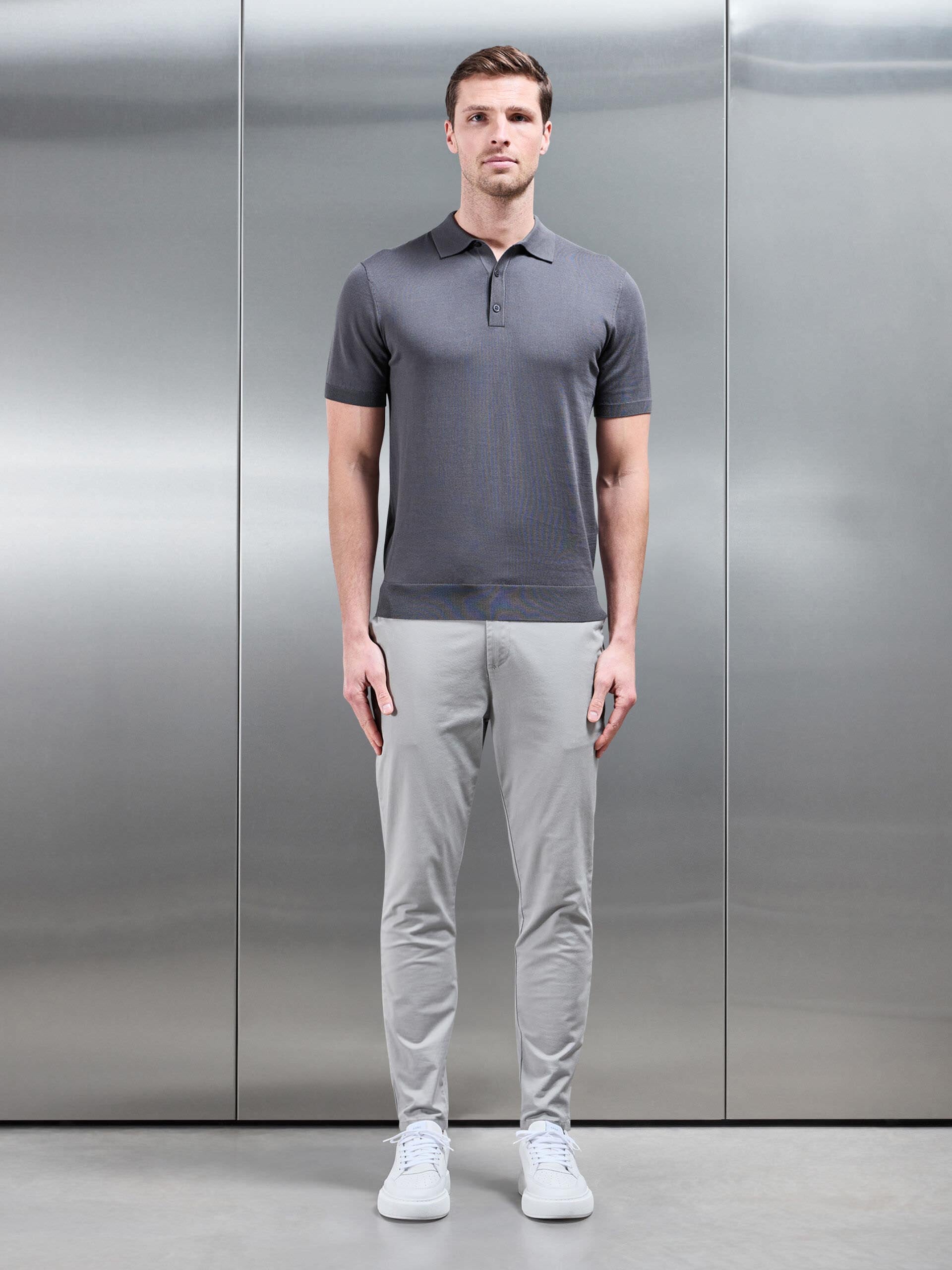 Cotton and Silk Polo Shirt in Grey