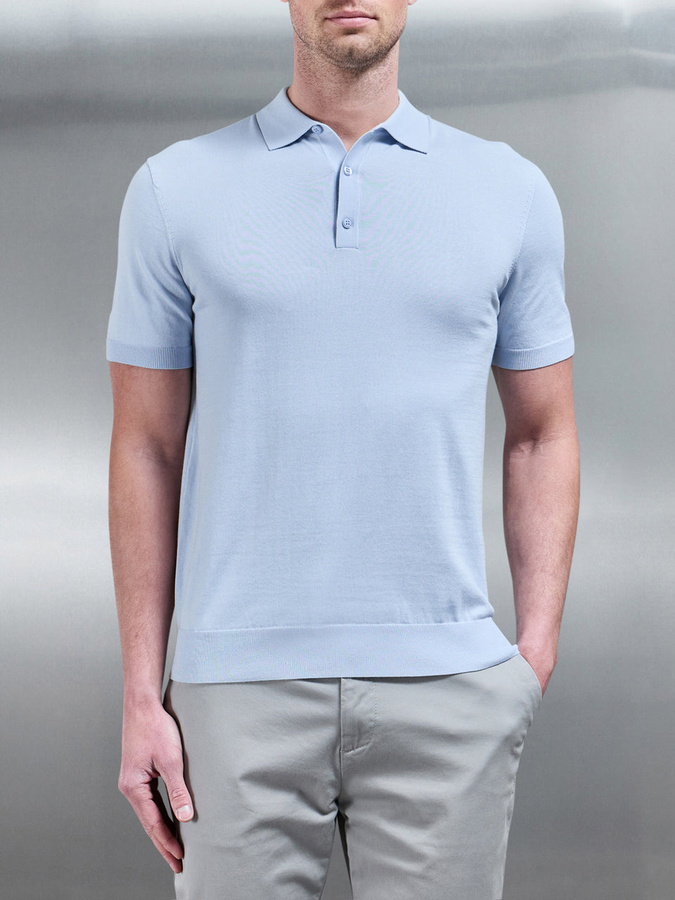Cotton And Silk Polo Shirt in Light Blue