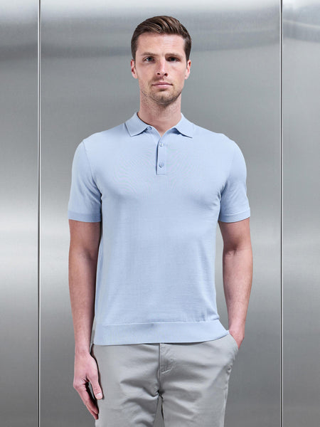 Cotton And Silk Polo Shirt in Light Blue