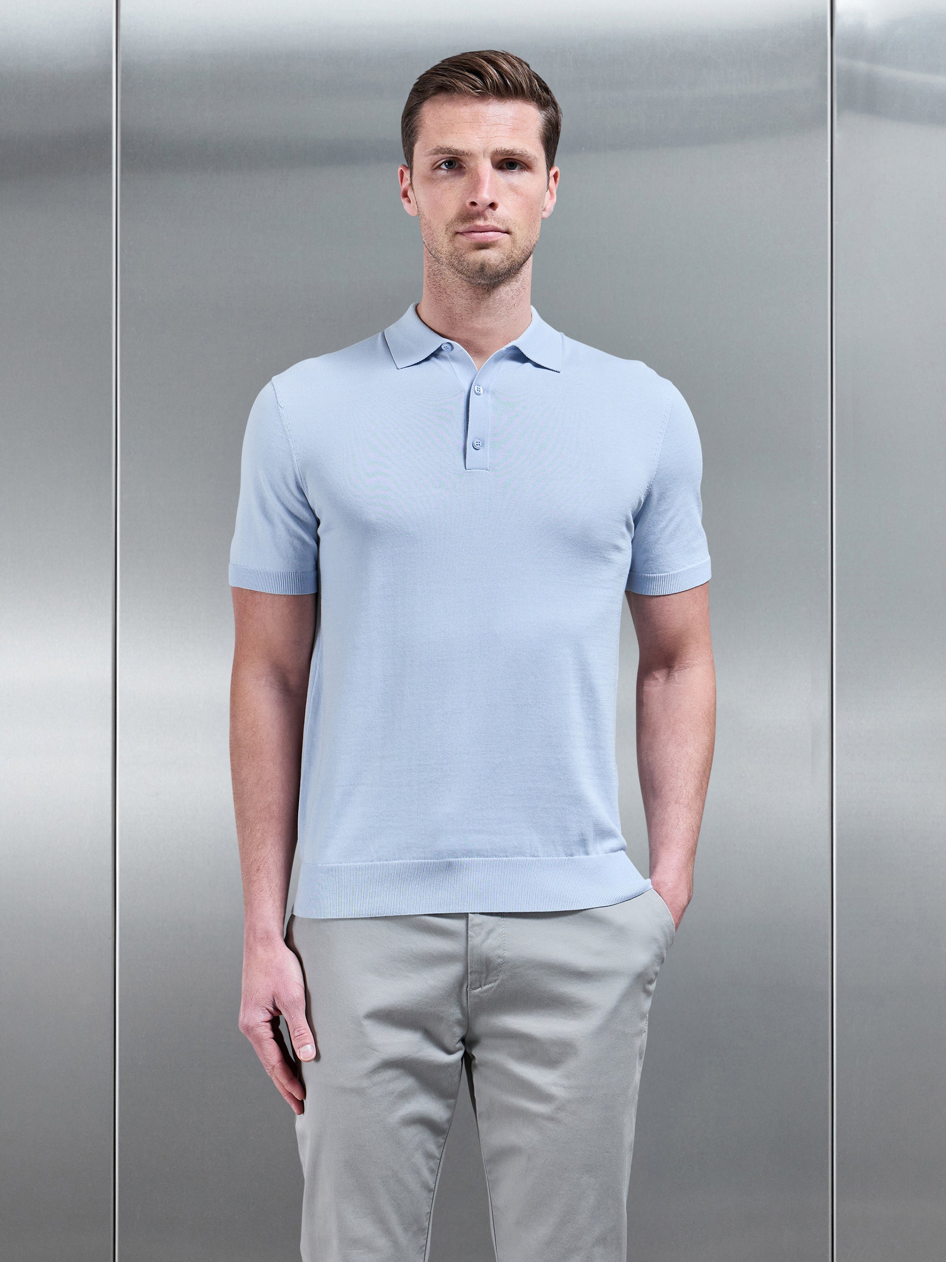 Cotton And Silk Polo Shirt in Light Blue