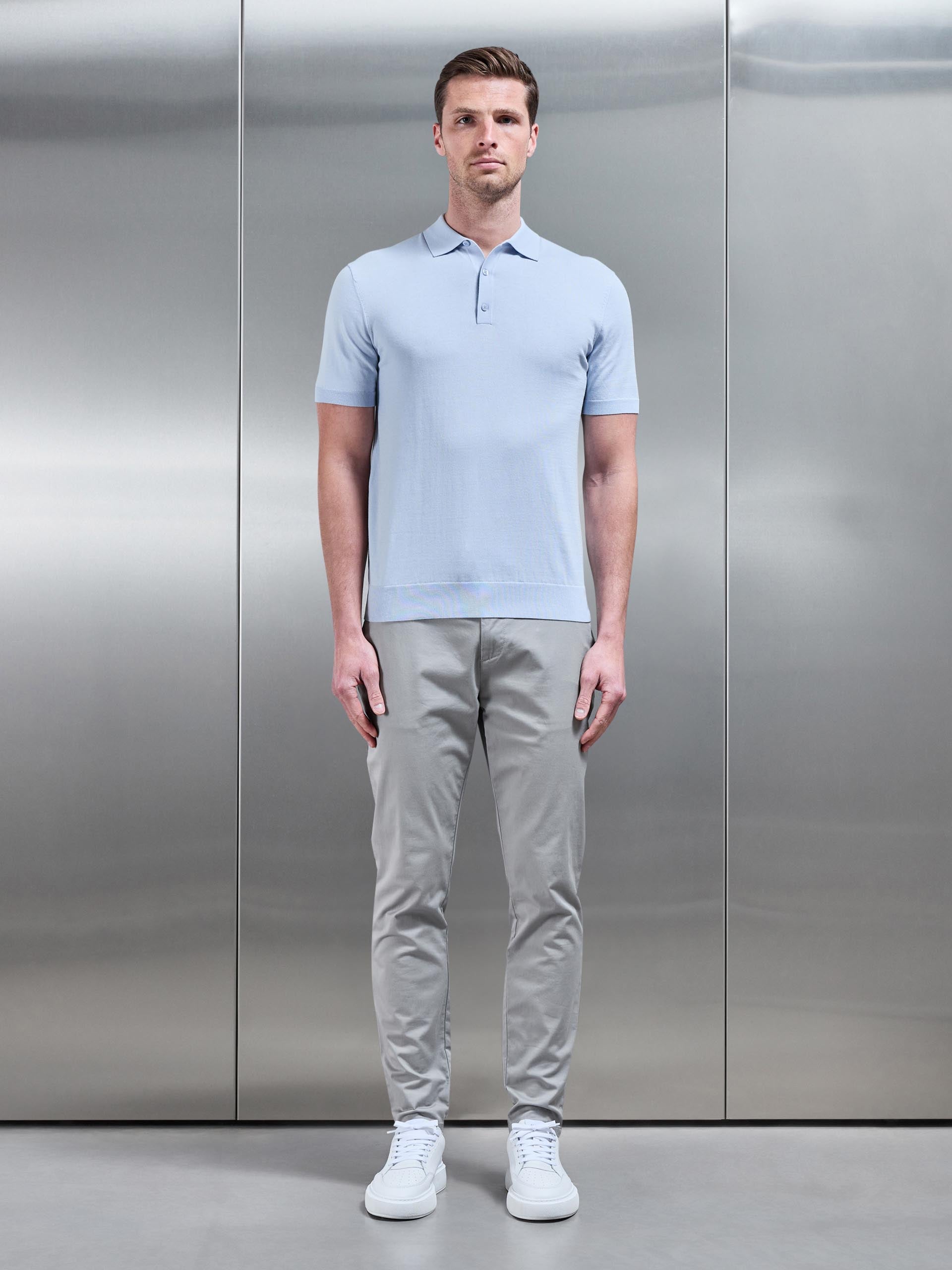 Cotton And Silk Polo Shirt in Light Blue