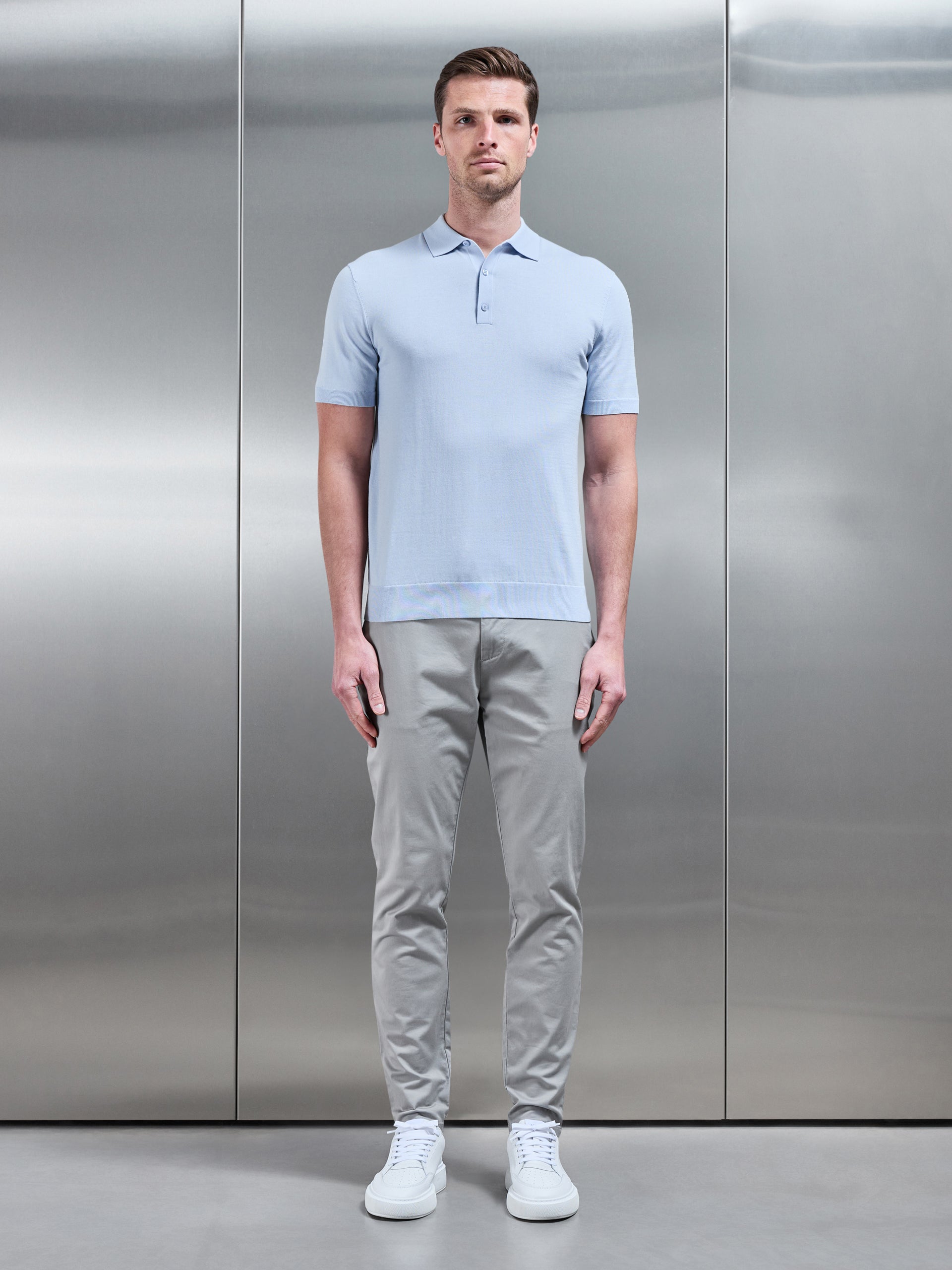 Cotton And Silk Polo Shirt in Light Blue