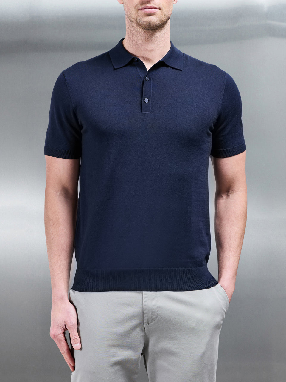 Cotton And Silk Polo Shirt in Navy