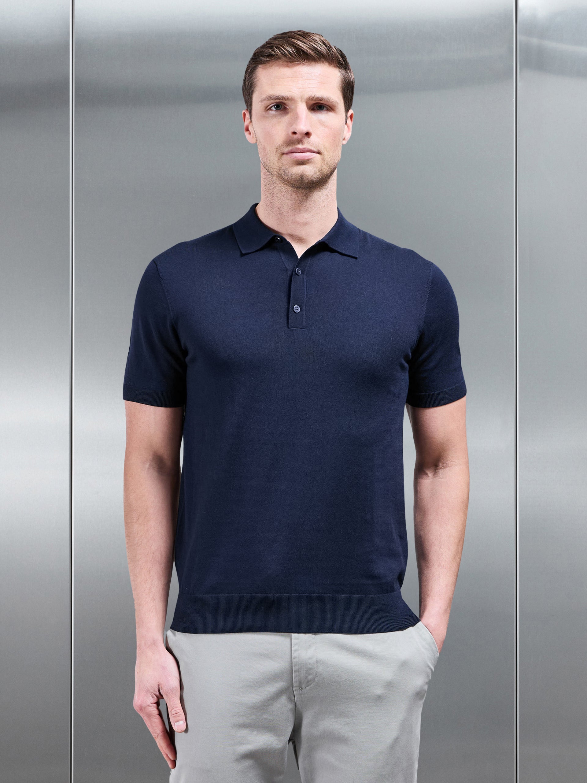 Cotton And Silk Polo Shirt in Navy