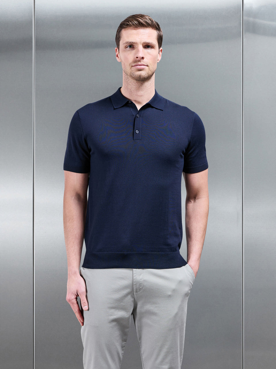 Cotton And Silk Polo Shirt in Navy