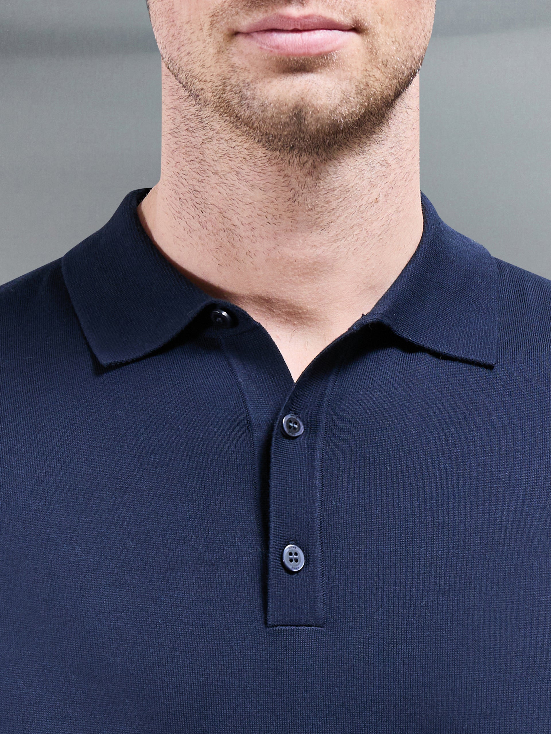 Cotton And Silk Polo Shirt in Navy