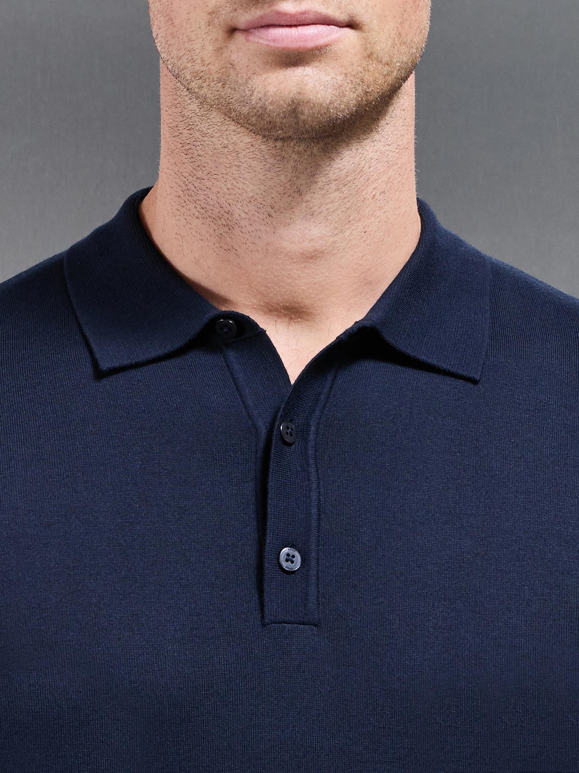 Cotton And Silk Polo Shirt in Navy