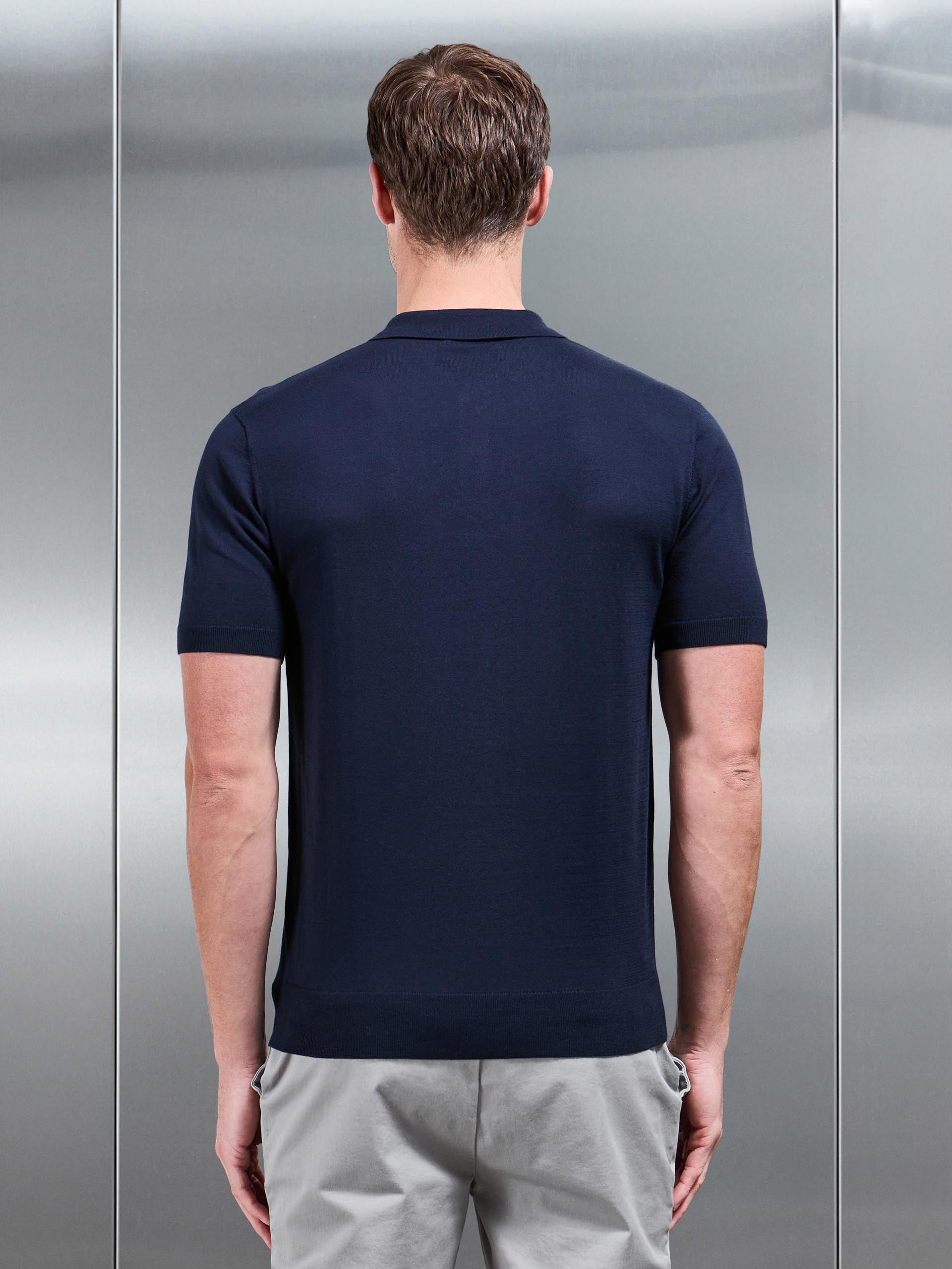 Cotton And Silk Polo Shirt in Navy