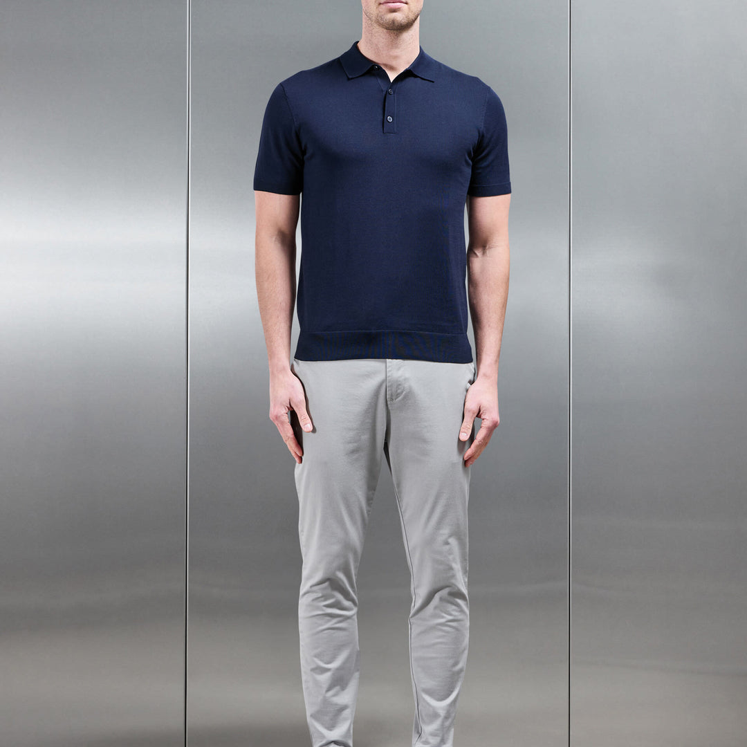 Cotton And Silk Polo Shirt in Navy