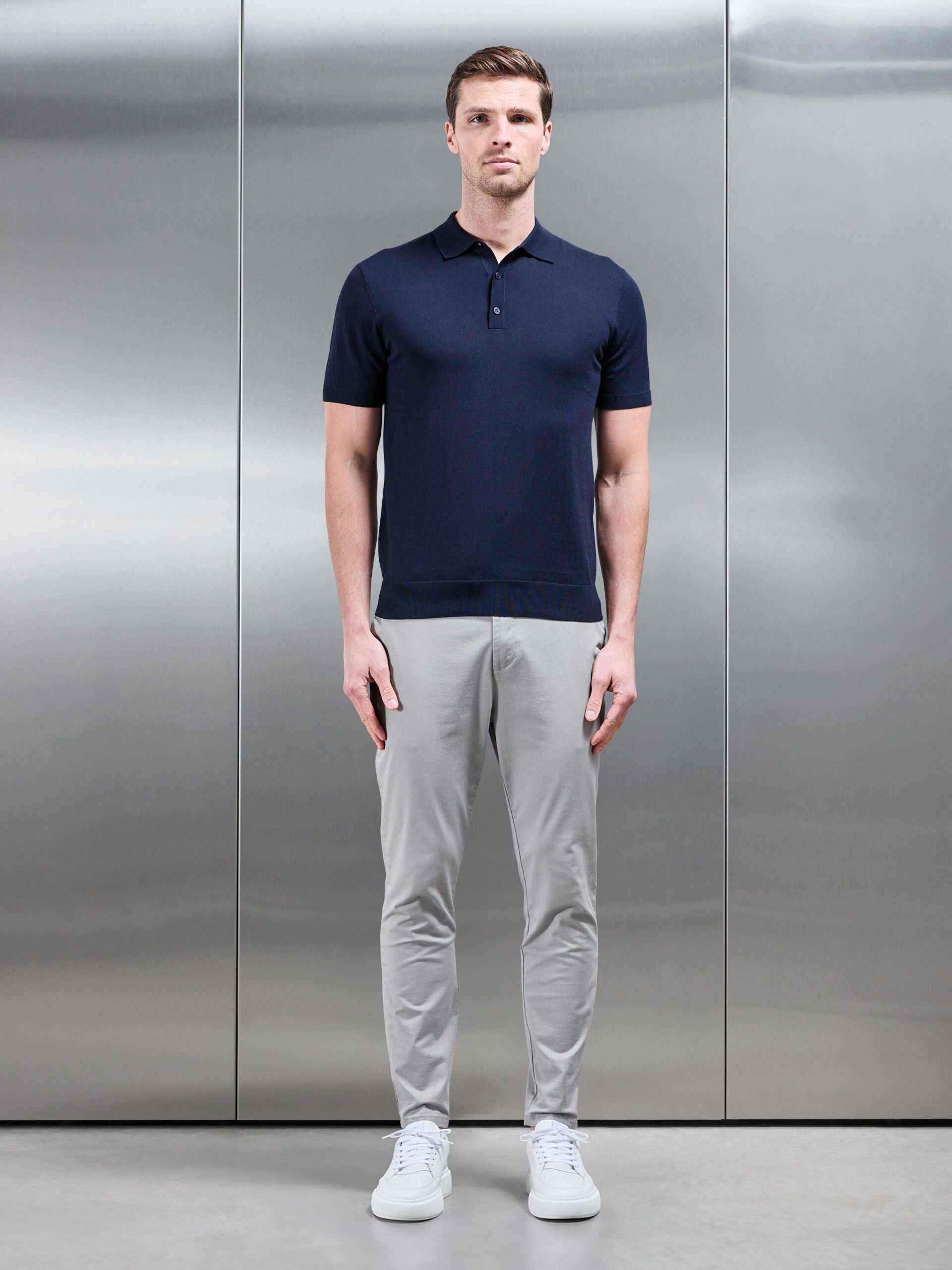 Cotton And Silk Polo Shirt in Navy