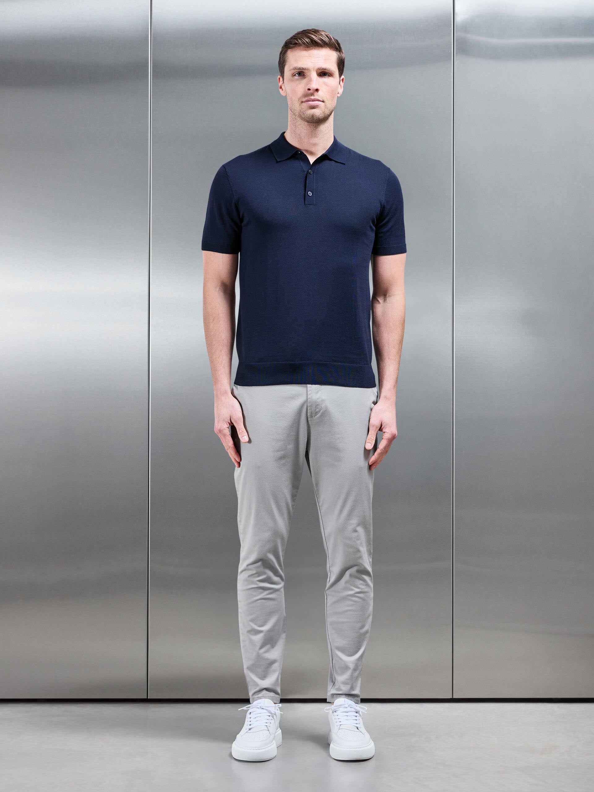Cotton And Silk Polo Shirt in Navy
