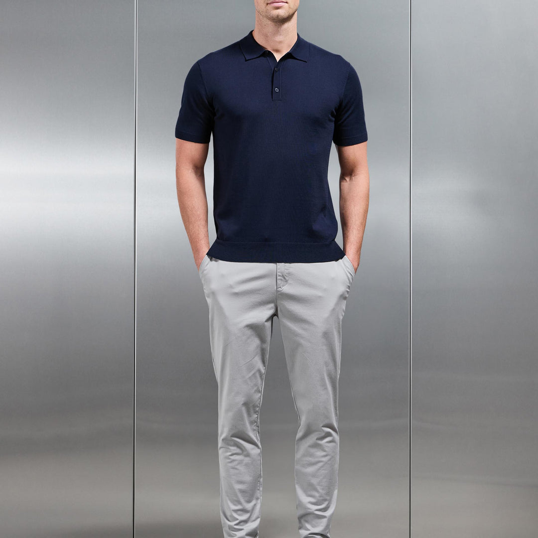 Cotton And Silk Polo Shirt in Navy