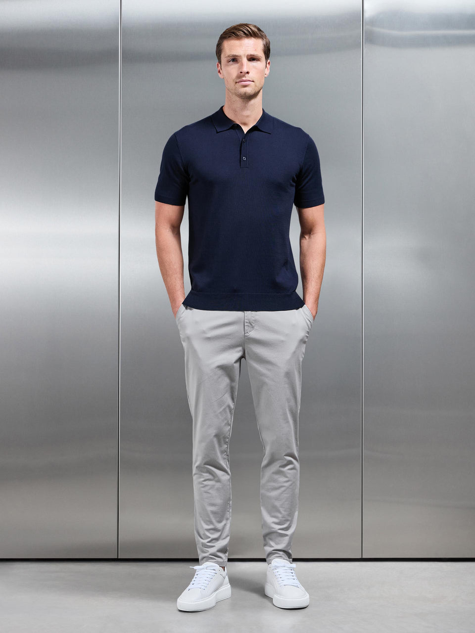 Cotton And Silk Polo Shirt in Navy