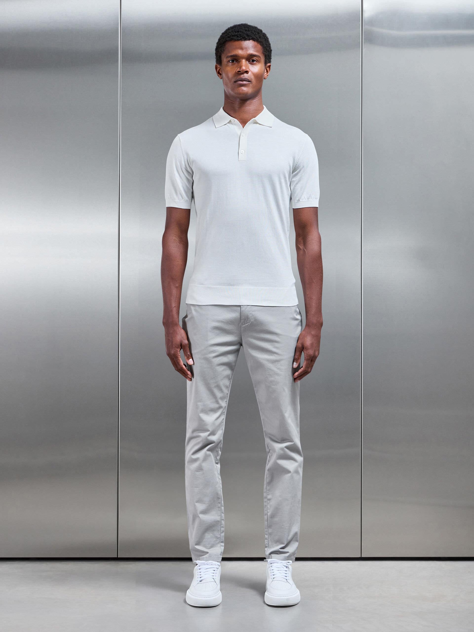 Cotton And Silk Polo Shirt in Off White